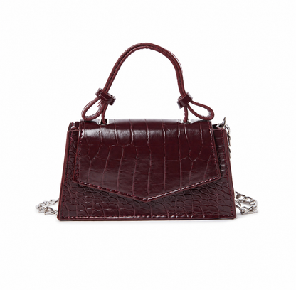 Bordo Kroko Desenli Zincir Askılı Kadın Mini Çanta