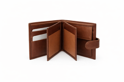 Hakiki Deri Taba Erkek Cüzdan – 8 Kart Bölmeli, Şeffaf Kimlik Bölmeli