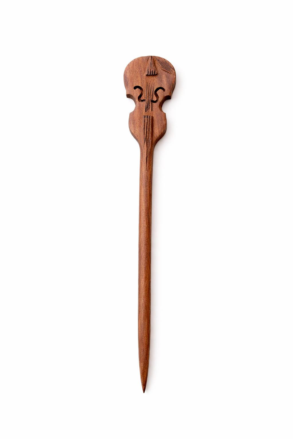 El Yapımı Ahşap Keman Desenli Topuz Maşası – 24 cm