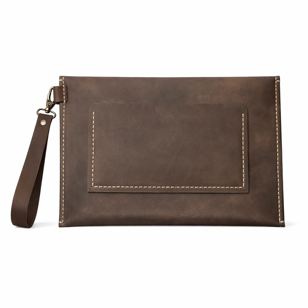 El Yapımı Hakiki Deri Mini Tablet Portföy Çanta – 17×25 cm Vintage Deri Clutch