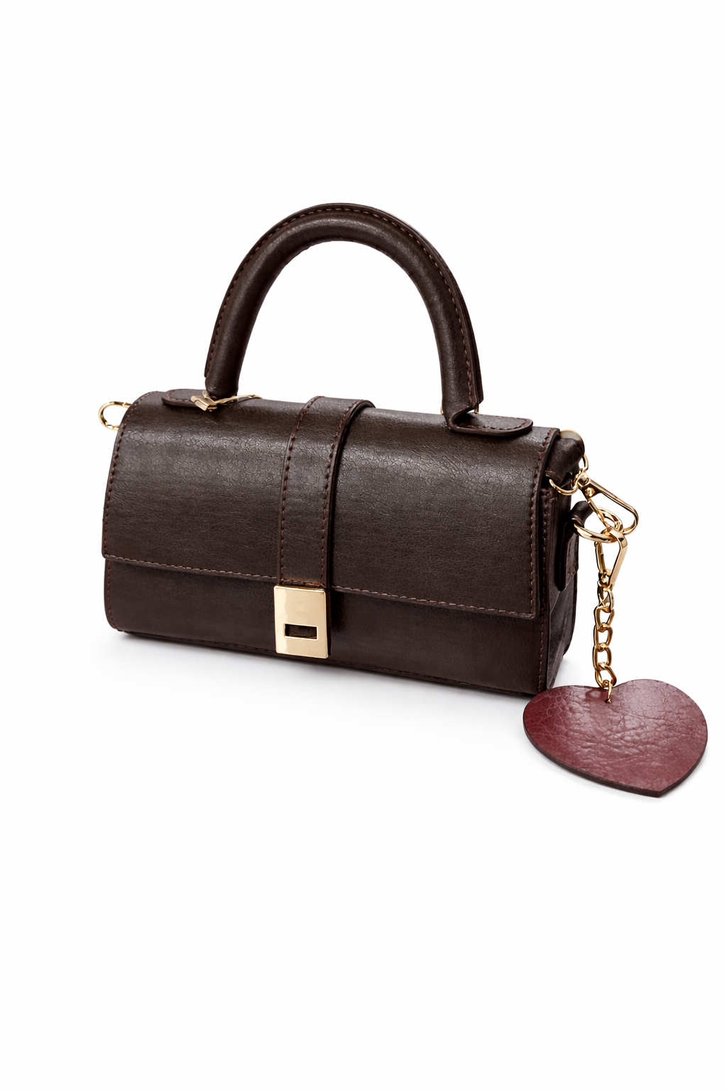 Acı Kahve Kadın El ve Omuz Çantası – Mini Top Handle Çanta, Gold Kilit Detaylı Şık Tasarım