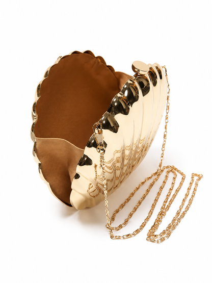 Metalik Altın Deniz Kabuğu Tasarımlı Kadın Abiye Clutch Çanta