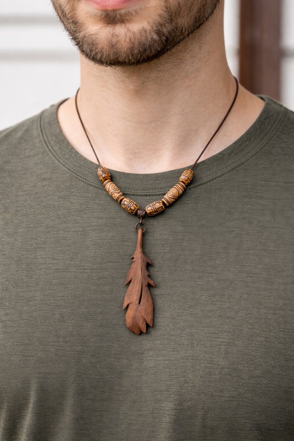 El Yapımı Ahşap Kolye - Natural Leaf