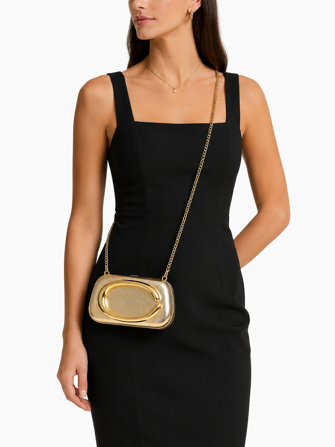 Gold Metal Saplı Abiye Clutch Çanta | Şık Gece Davet Çantası