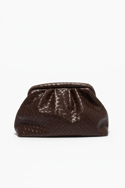 Acı Kahve Örgü Deri Clutch Çanta