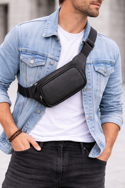 Mat Siyah Hakiki Deri Bel Çantası – Unisex